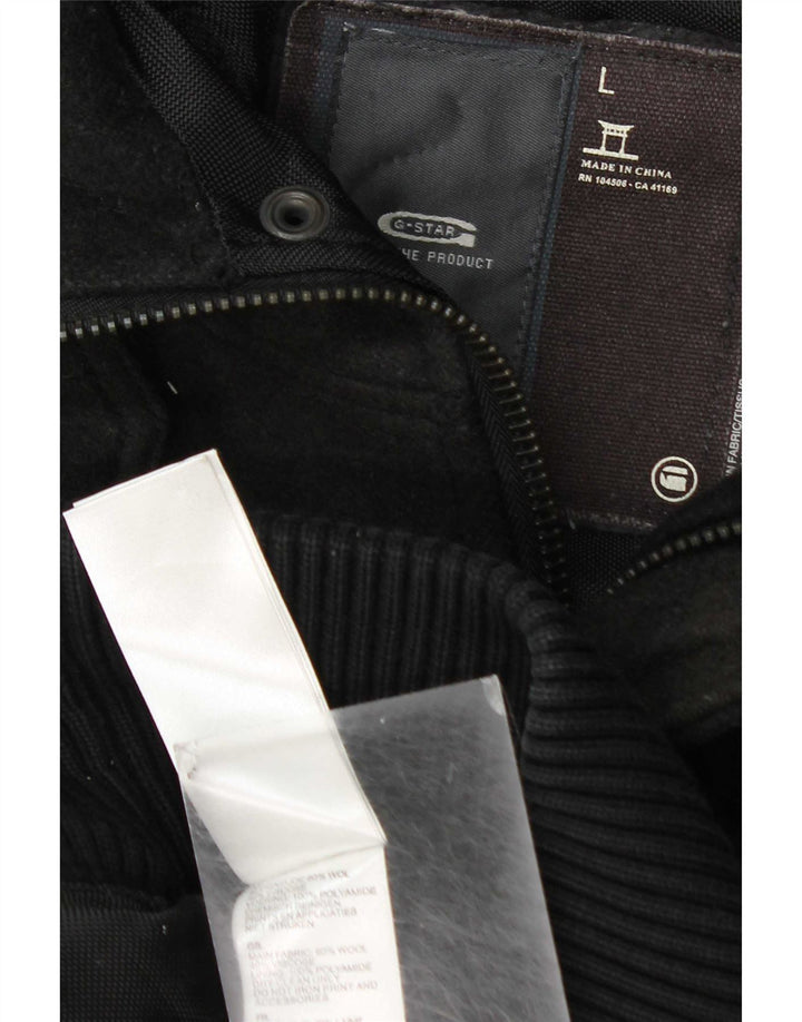 G-Star Mens Hooded Bomber Jacket UK 40 Large Black Check Wool