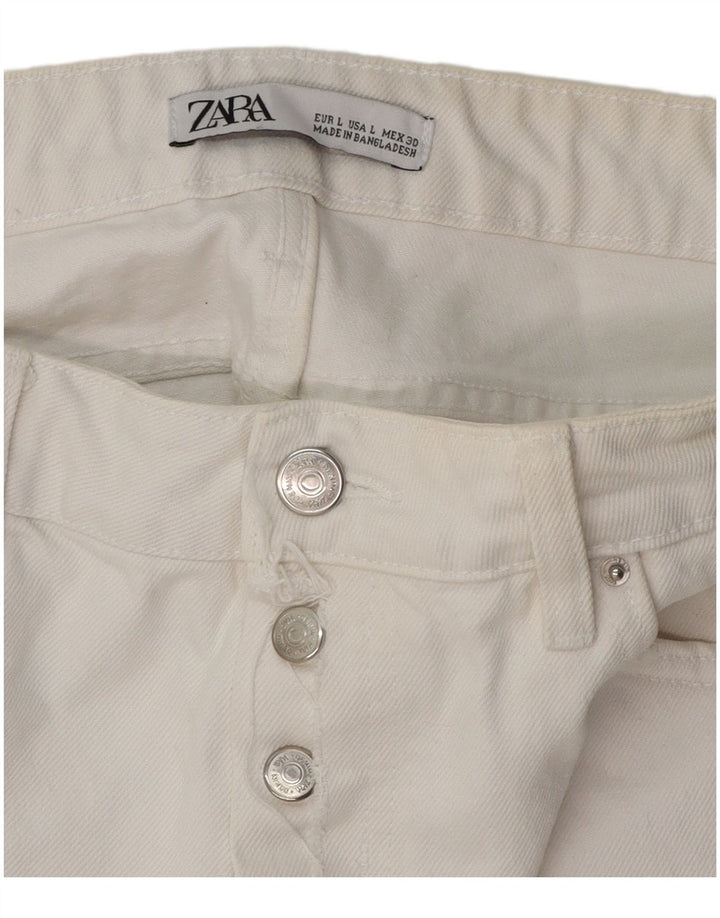 ZARA Womens Distressed Mini Denim Skirt Large W32 White