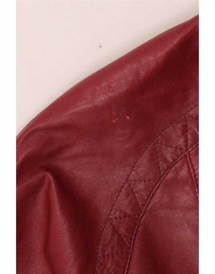 Vintage Womens Oversized Leather Biker Jacket EU 38 Medium Burgundy
