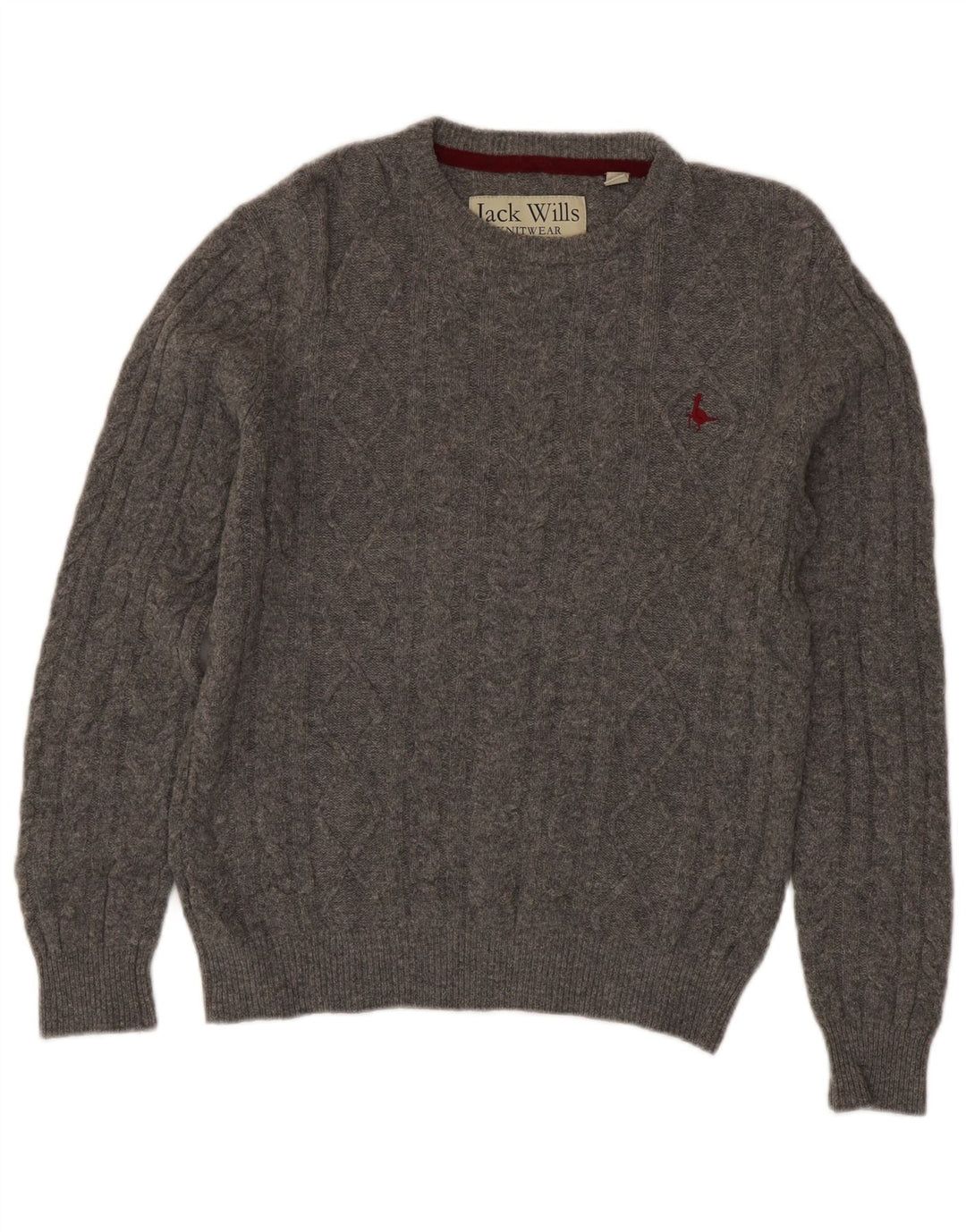 Jack Wills Mens Crew Neck Jumper Sweater Small Grey Merino Wool