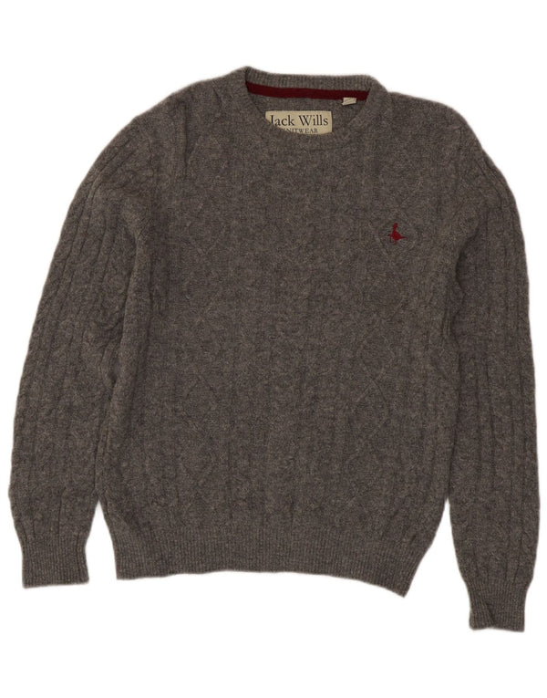 Jack Wills Mens Crew Neck Jumper Sweater Small Grey Merino Wool