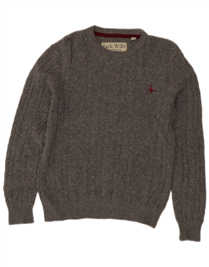 Jack Wills Mens Crew Neck Jumper Sweater Small Grey Merino Wool