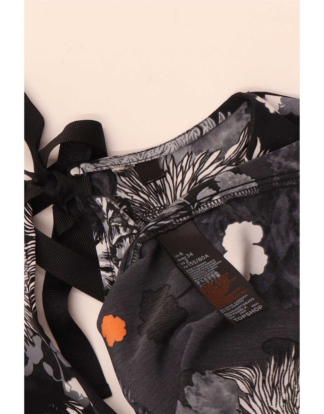 Topshop Womens Oversized Blouse Top UK 6 XS Black Floral Polyester