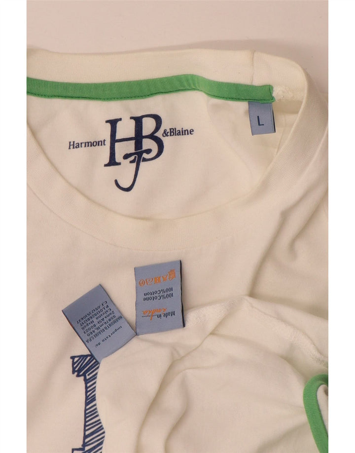 Harmont & Blaine Mens Graphic T-Shirt Top Large White Cotton