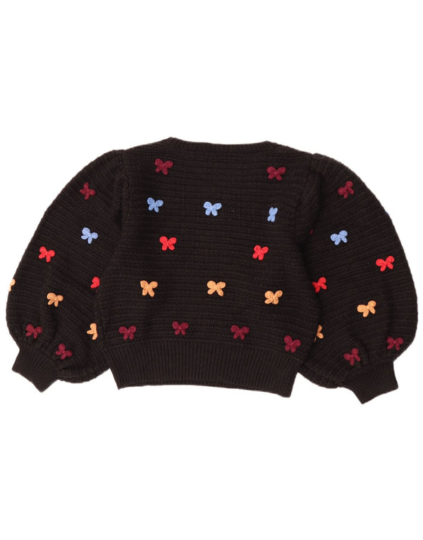 Zara Womens Crop 3/4 Sleeve Boat Neck Jumper Sweater UK 10 Small Black