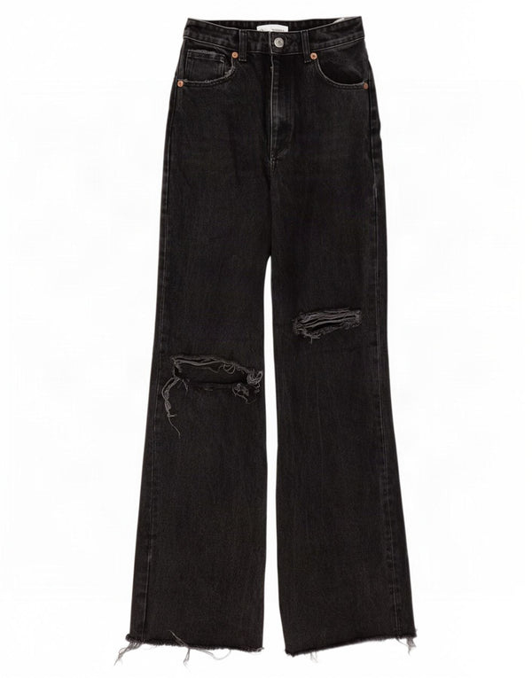 Zara Womens High Rise Distressed Wide Leg Jeans EU 38 Small W28 L33 Grey