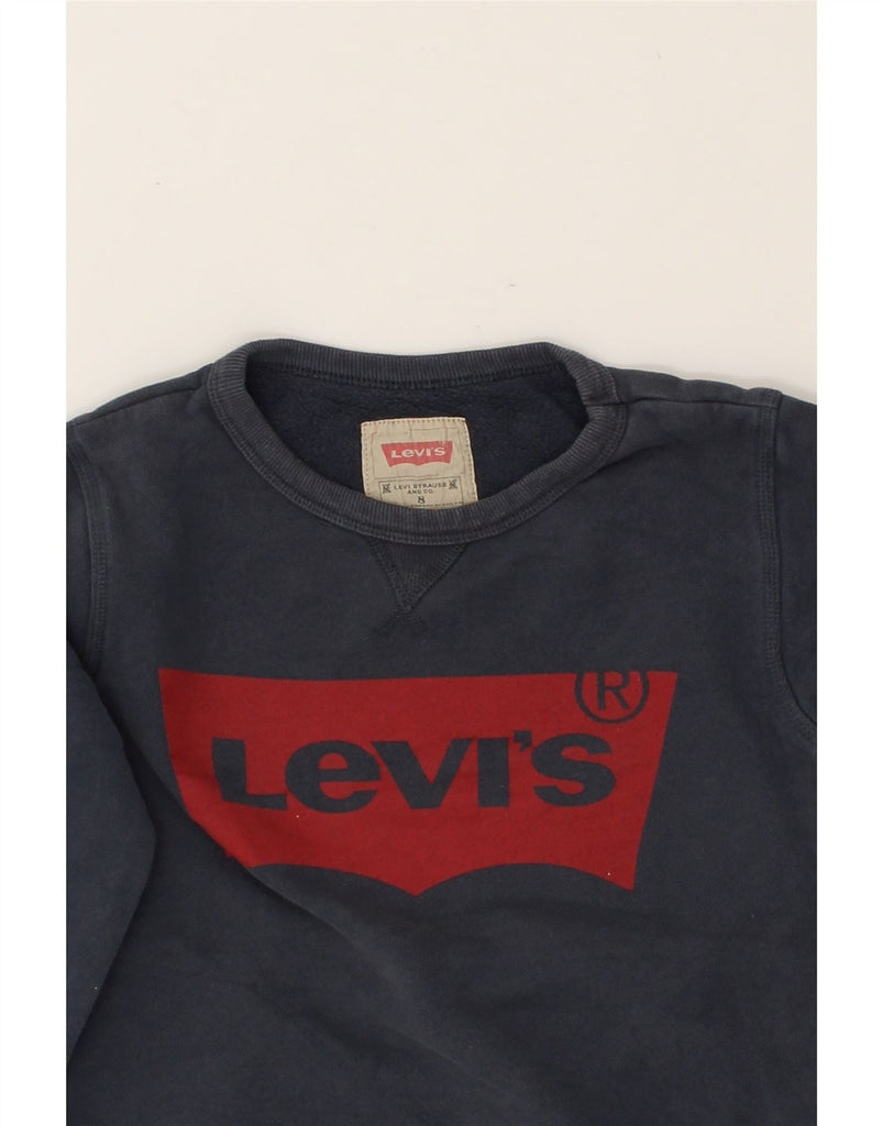 LEVI'S Boys Graphic Sweatshirt Jumper 7-8 Years Navy Blue Cotton | Vintage Levi's | Thrift | Second-Hand Levi's | Used Clothing | Messina Hembry 