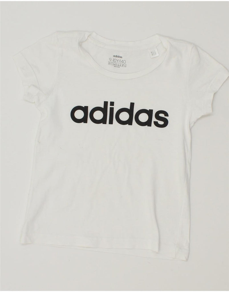 ADIDAS Girls Graphic T-Shirt Top 9-10 Years White Vintage Adidas and Second-Hand Adidas from Messina Hembry 