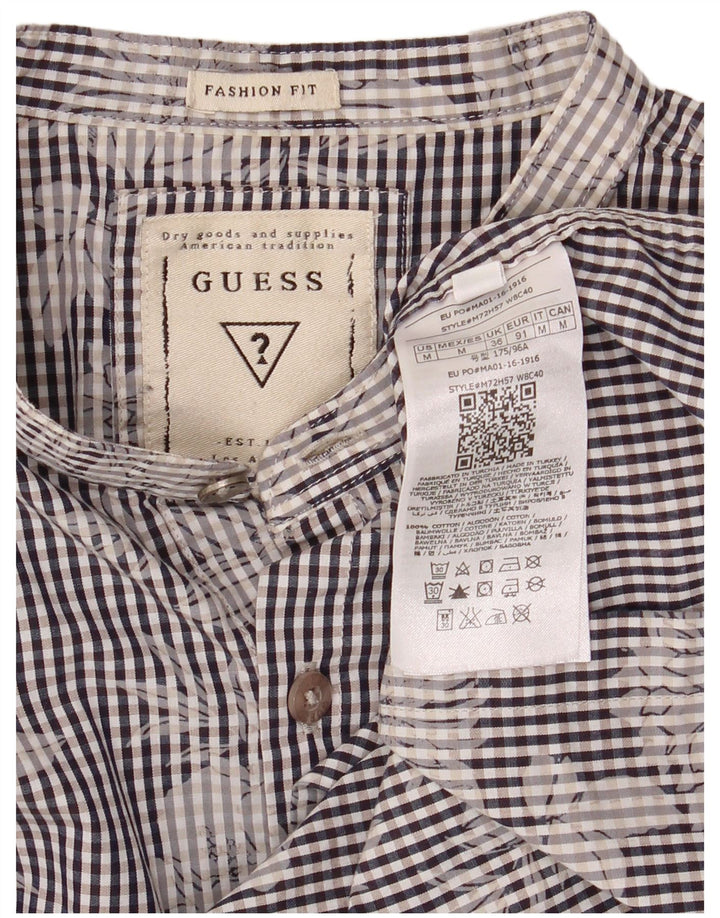 Guess Mens Shirt Medium Blue Gingham Cotton Flower