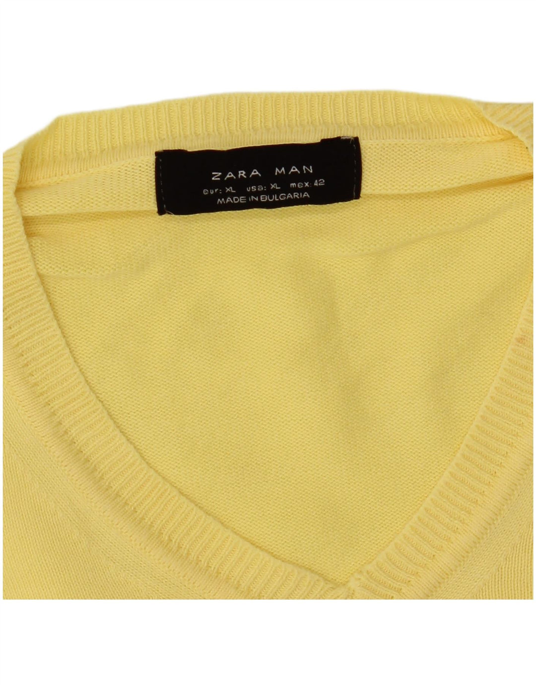 Zara Mens V-Neck Jumper Sweater XL Yellow