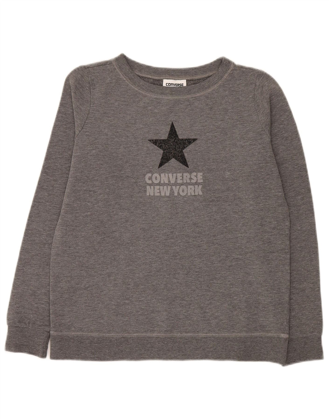 Converse Womens Graphic Oversized Sweatshirt Jumper UK 6 XS Grey Flecked