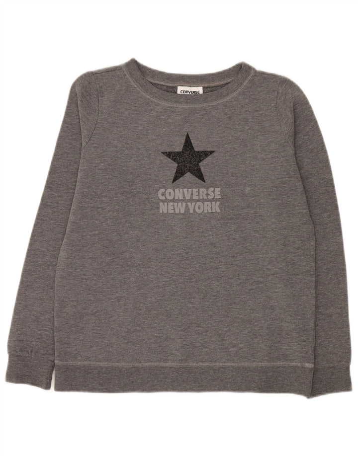Converse Womens Graphic Oversized Sweatshirt Jumper UK 6 XS Grey Flecked