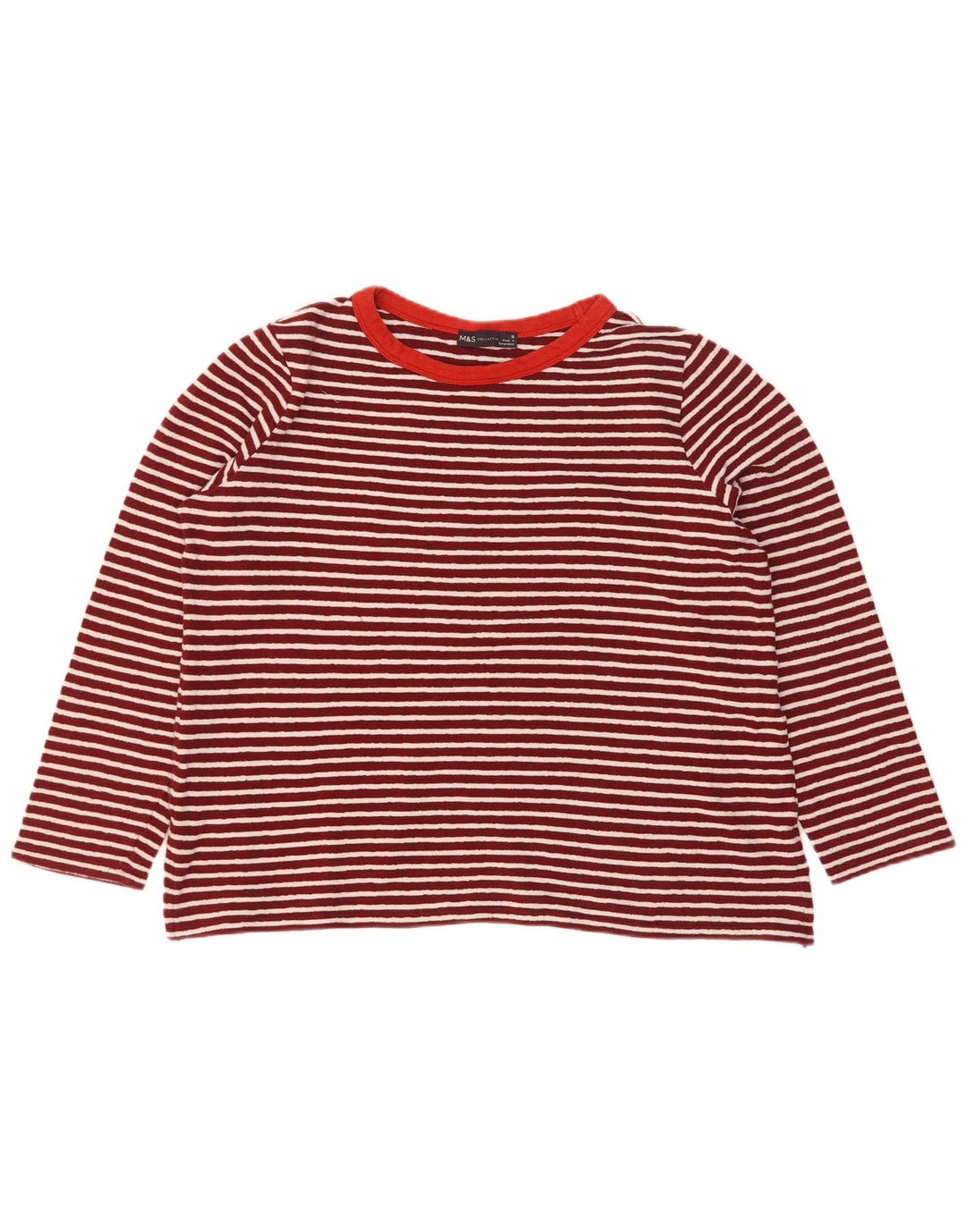Marks & Spencer Womens Top Long Sleeve UK 16 Large Red Striped Cotton