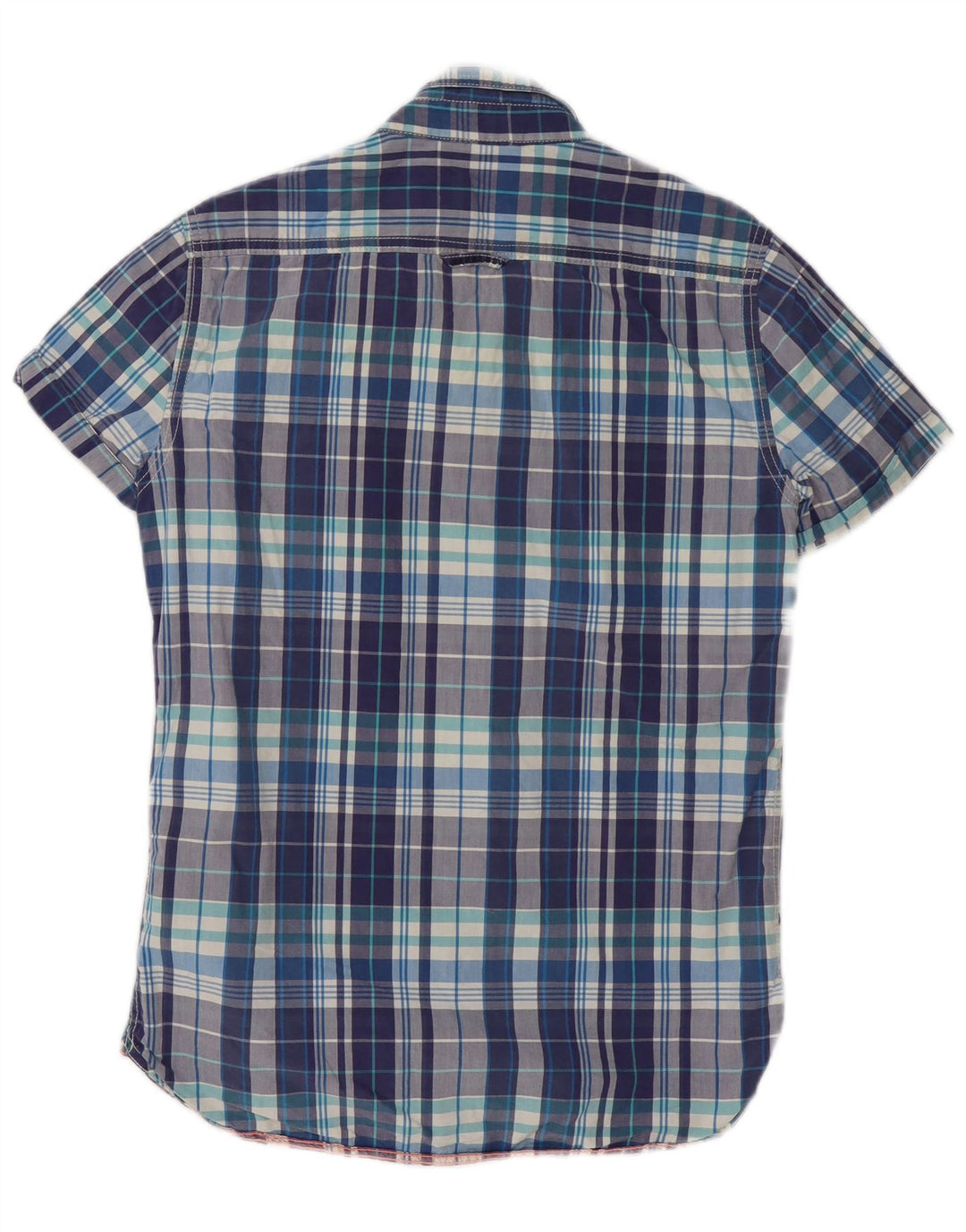 Superdry Mens Short Sleeve Shirt Medium Blue Check Cotton