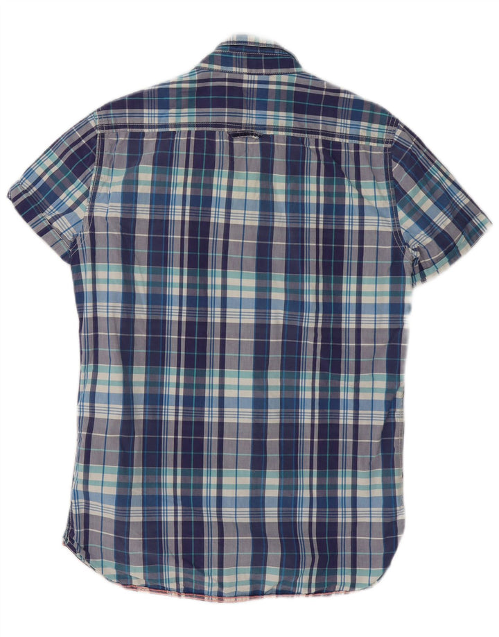 Superdry Mens Short Sleeve Shirt Medium Blue Check Cotton