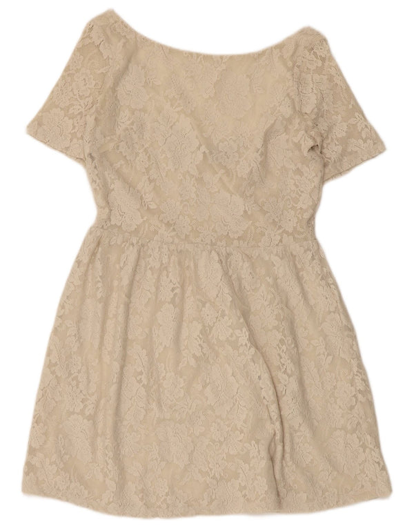 Zara Womens Lace A-Line Dress UK 12 Medium Beige Floral Polyamide