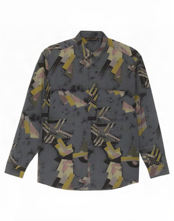 Vintage Mens Shirt Large Navy Blue Geometric Viscose