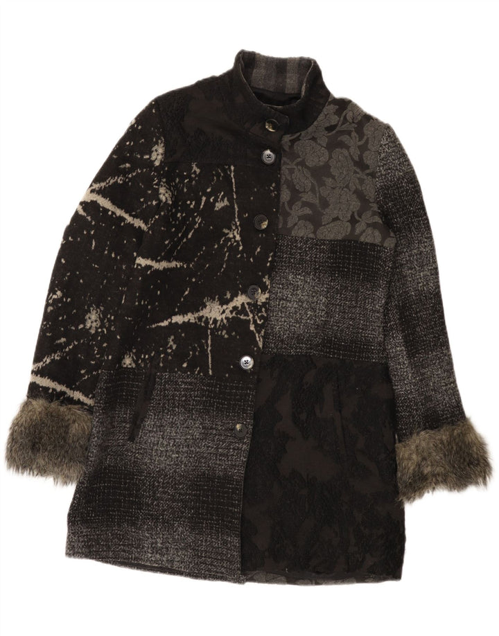 Desigual Womens Overcoat EU 44 XL Grey Patchwork Polyester