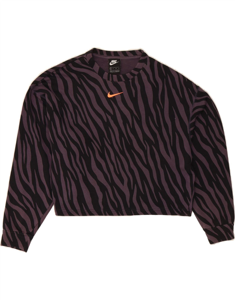 NIKE Womens Oversized Crop Sweatshirt Jumper UK 6 XS Purple Animal Print Vintage Nike and Second-Hand Nike from Messina Hembry 