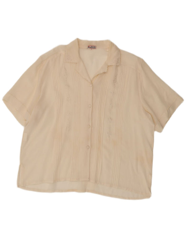 Vintage Womens Loose Fit Shirt Blouse UK 18 XL Off White Floral Silk