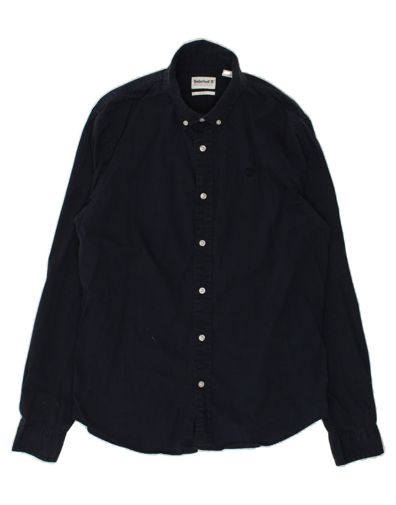 TIMBERLAND Mens Slim Fit Shirt Medium Navy Blue Cotton | Vintage Timberland | Thrift | Second-Hand Timberland | Used Clothing | Messina Hembry 