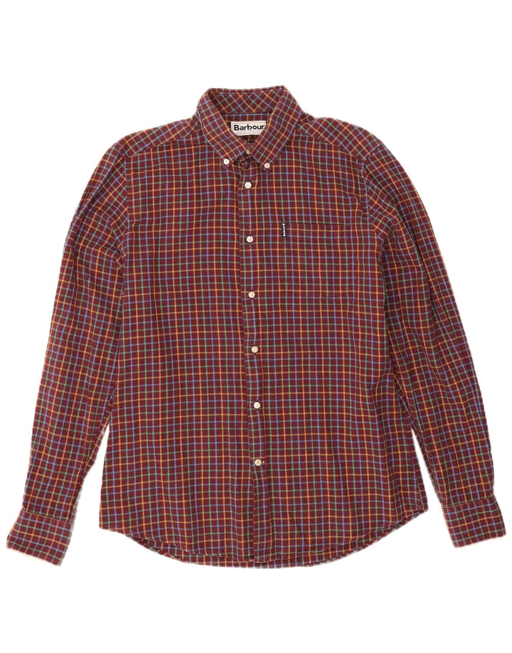 Barbour Mens Tailored Fit Flannel Shirt Medium Burgundy Check