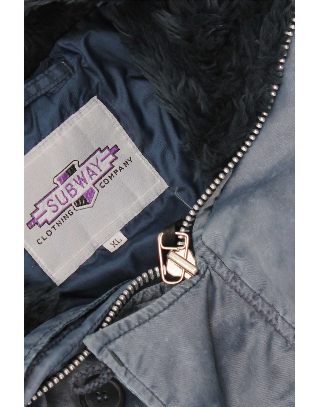 Vintage Mens Hooded Bomber Jacket UK 42 XL Navy Blue Polyamide