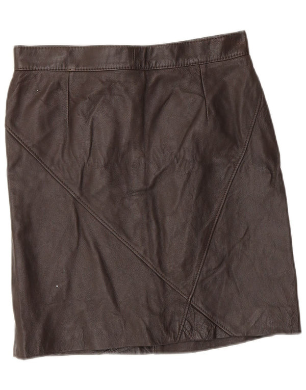 Vintage Womens Mini Leather Skirt IT 46 Large W28 Brown Leather