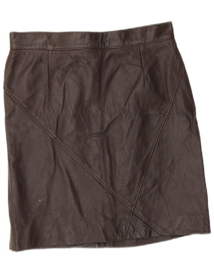 Vintage Womens Mini Leather Skirt IT 46 Large W28 Brown Leather