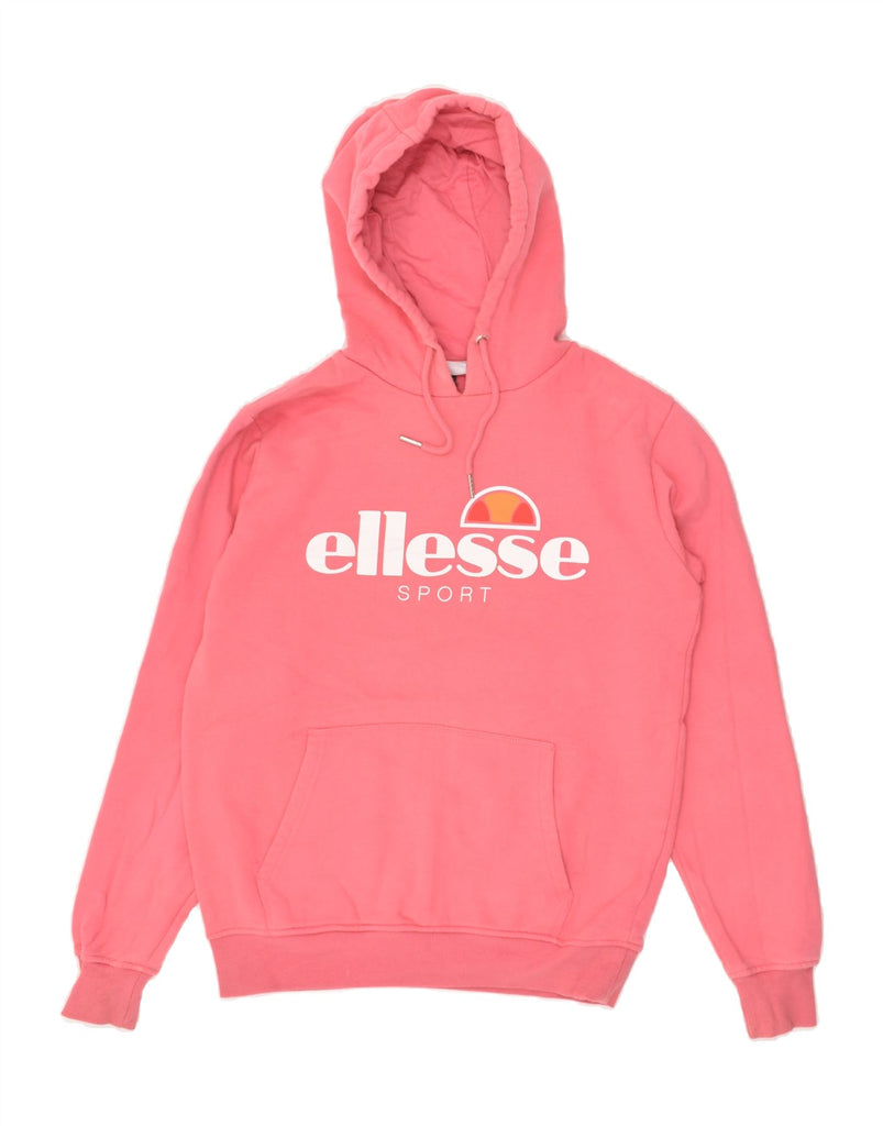 ELLESSE Womens Graphic Hoodie Jumper UK 12 Medium Pink Cotton | Vintage Ellesse | Thrift | Second-Hand Ellesse | Used Clothing | Messina Hembry 