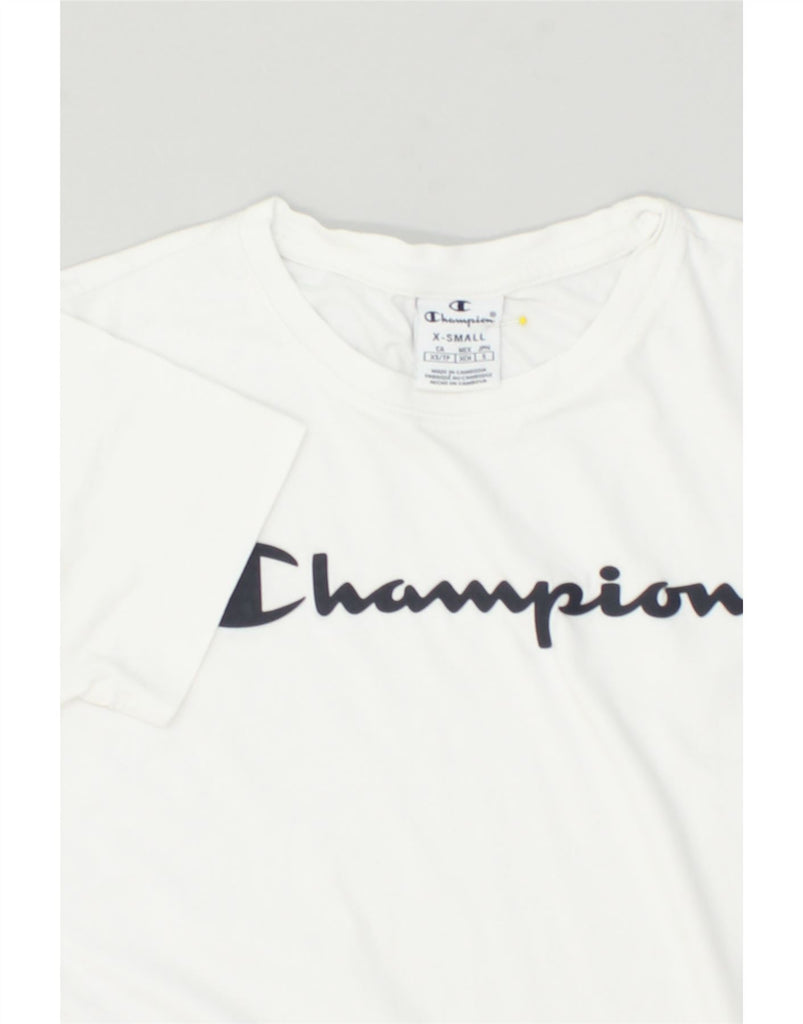 CHAMPION Womens Graphic T-Shirt Top UK 6 XS White | Vintage Champion | Thrift | Second-Hand Champion | Used Clothing | Messina Hembry 