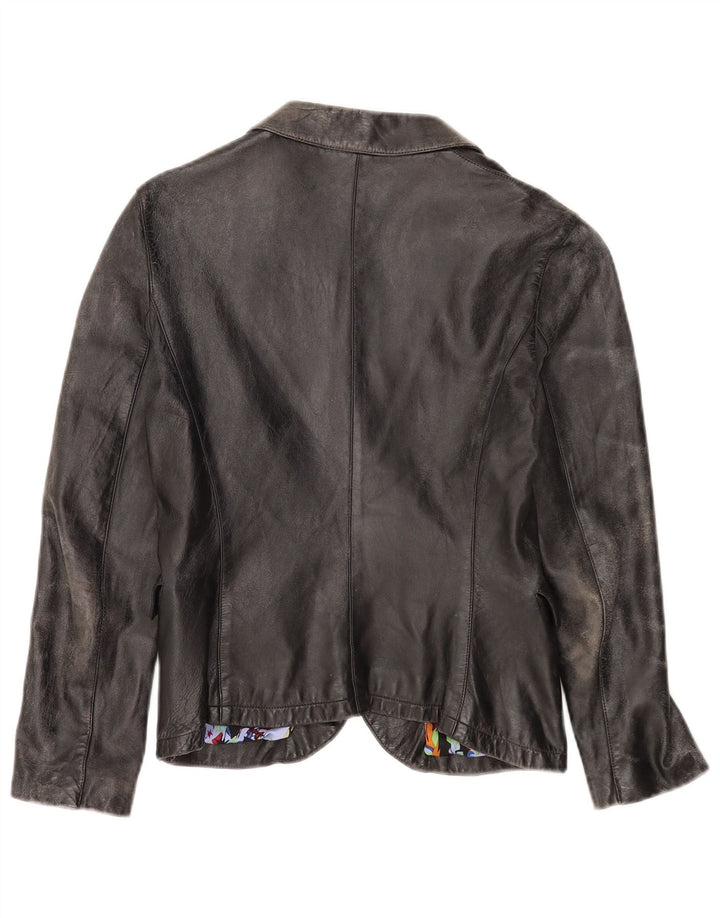 Santacroce Womens 2 Button Leather Blazer Jacket UK 10 Small Black