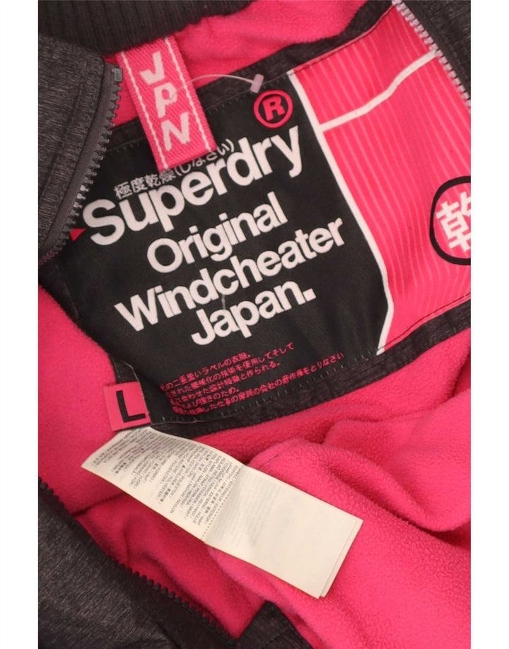 Superdry Womens Windcheater Hooded Windbreaker Jacket UK 16 Large Grey