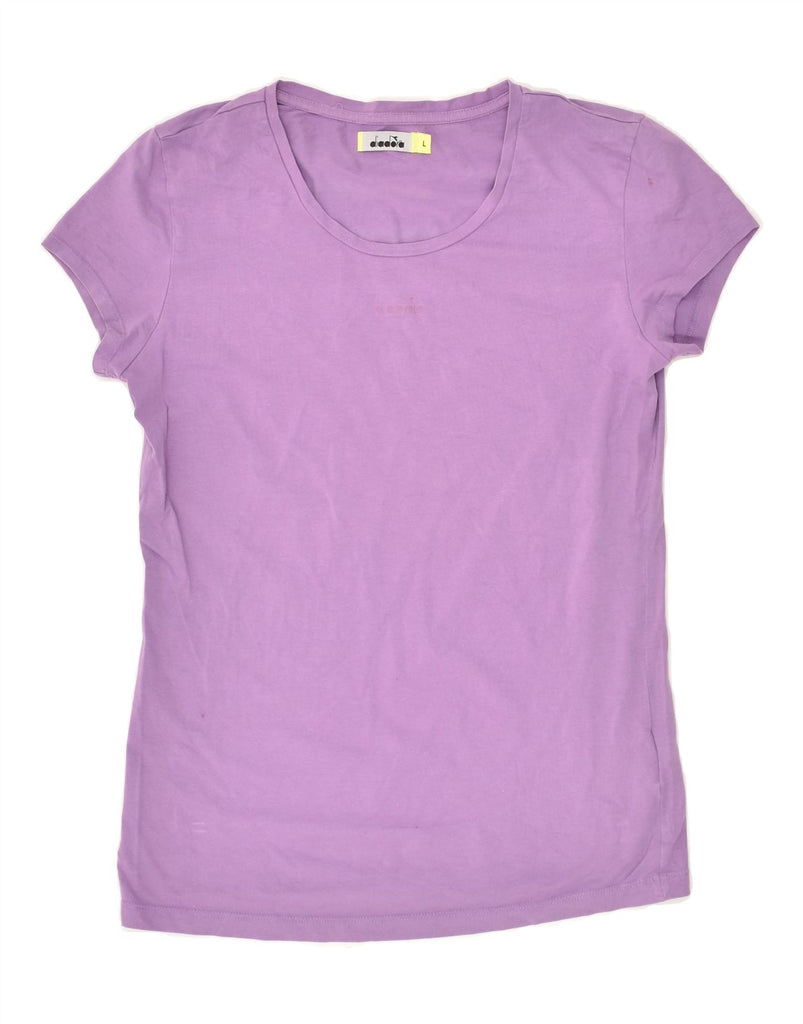 DIADORA Womens T-Shirt Top UK 14 Large Purple Cotton | Vintage Diadora | Thrift | Second-Hand Diadora | Used Clothing | Messina Hembry 