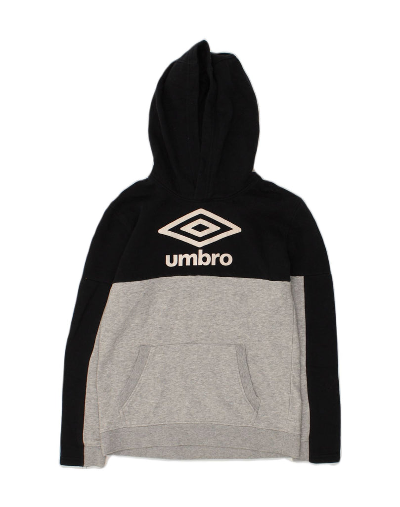 UMBRO Boys Graphic Hoodie Jumper 12-13 Years Large Grey Colourblock Cotton | Vintage Umbro | Thrift | Second-Hand Umbro | Used Clothing | Messina Hembry 