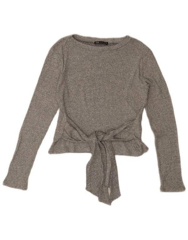 ZARA Womens Crop Boat Neck Jumper Sweater UK 14 Large Grey Viscose