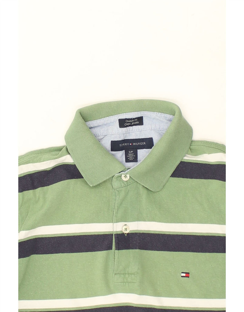 TOMMY HILFIGER Mens Polo Shirt Small Green Striped Cotton | Vintage Tommy Hilfiger | Thrift | Second-Hand Tommy Hilfiger | Used Clothing | Messina Hembry 