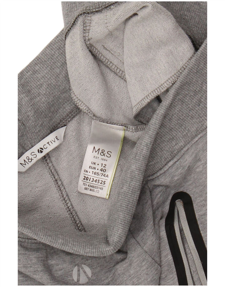 Marks & Spencer Womens Crop Tracksuit Trousers UK 12 Medium Grey Cotton