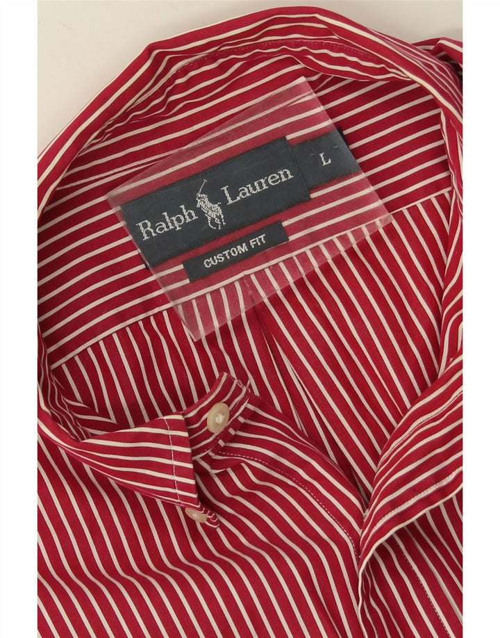 Ralph Lauren Mens Custom Fit Shirt Large Red Pinstripe