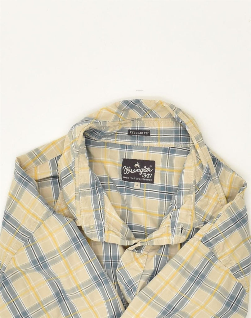 WRANGLER Mens Regular Fit Short Sleeve Shirt Large Beige Check Cotton | Vintage Wrangler | Thrift | Second-Hand Wrangler | Used Clothing | Messina Hembry 