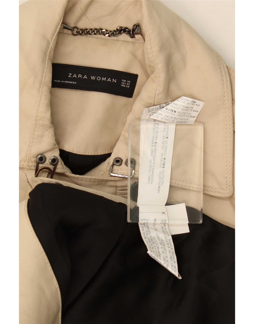 Zara Womens Trench Coat UK 6 XS Beige Polyester