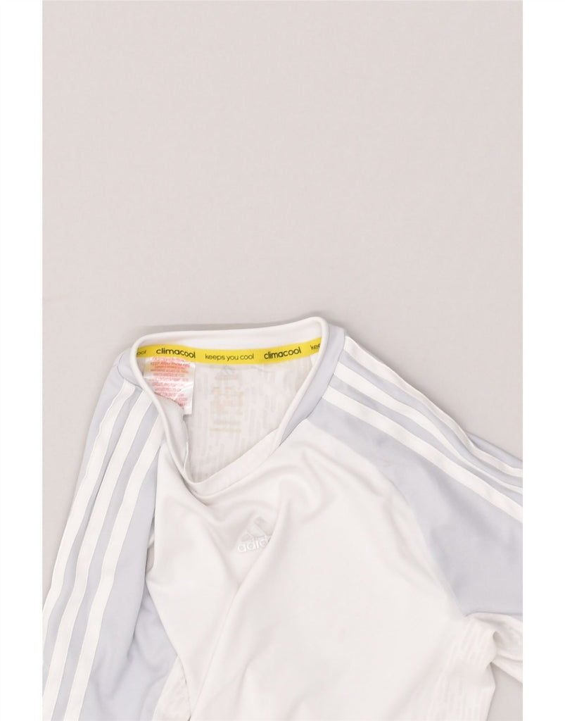 ADIDAS Boys Jersey Top 11-12 Years White Colourblock Polyester | Vintage Adidas | Thrift | Second-Hand Adidas | Used Clothing | Messina Hembry 