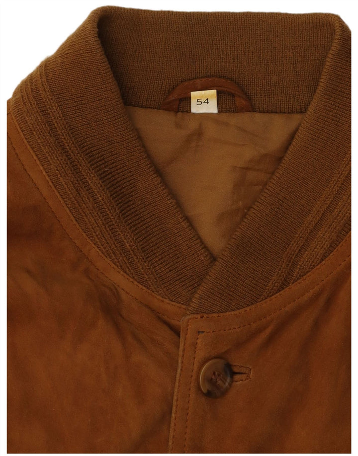 Vintage Mens Suede Bomber Jacket IT 54 2XL Brown