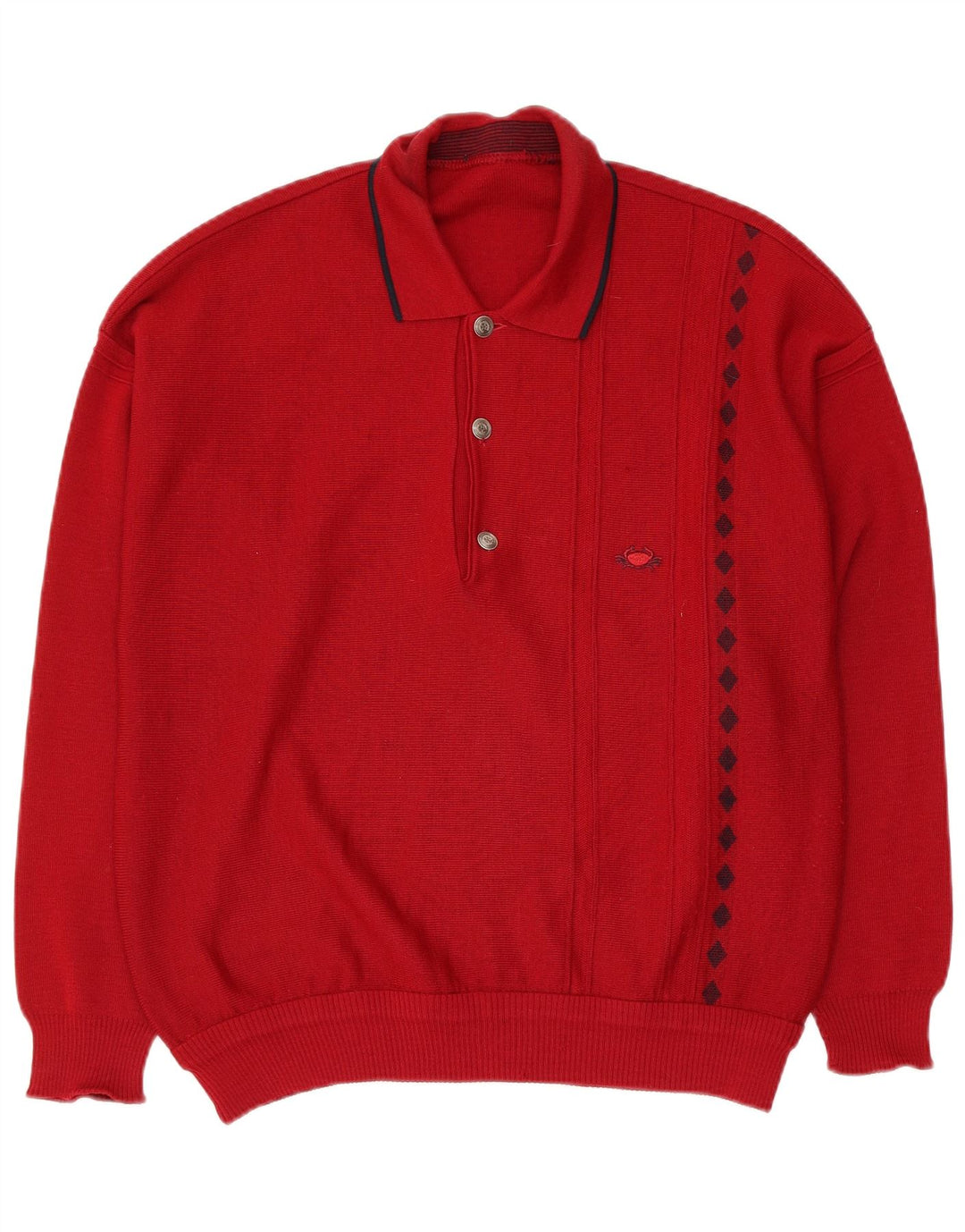 Vintage Mens Polo Neck Jumper Sweater Medium Red Geometric