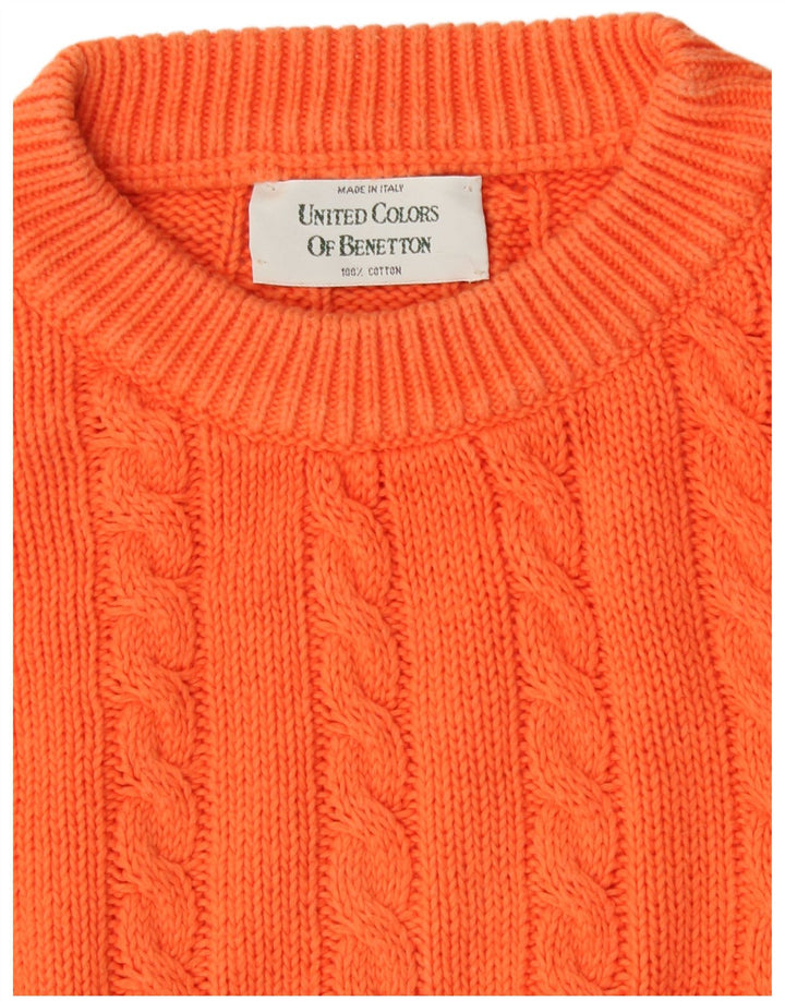 Benetton Womens Crew Neck Jumper Sweater UK 14 Medium Orange Cotton