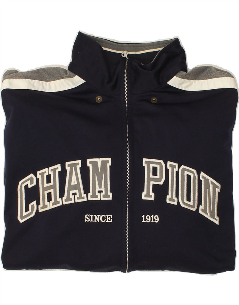 CHAMPION Mens Graphic Tracksuit Top Jacket XL Navy Blue Colourblock Vintage Champion and Second-Hand Champion from Messina Hembry 