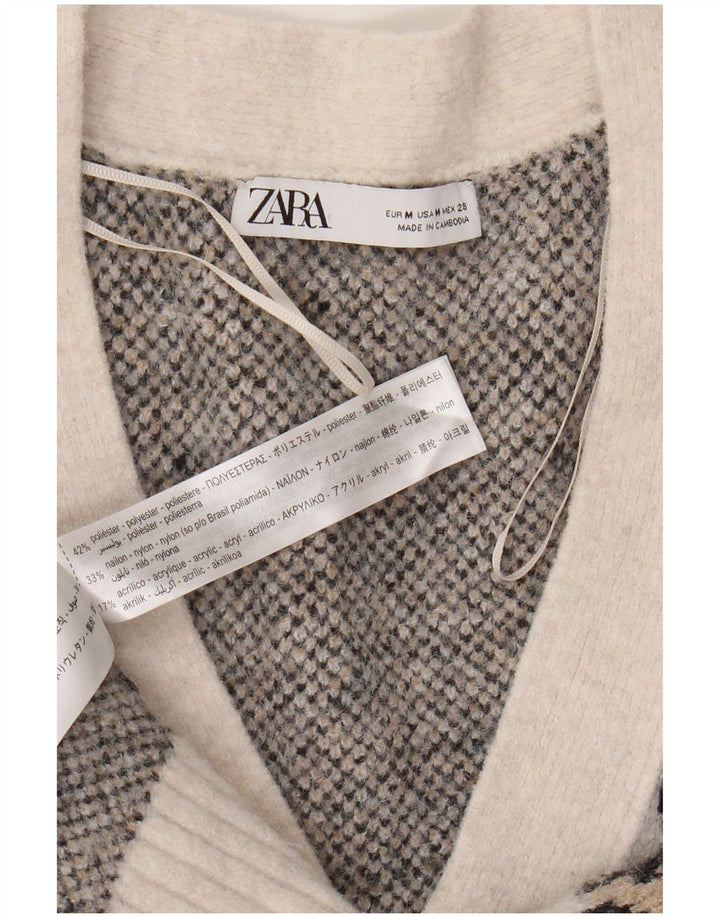 Zara Womens Oversized Cardigan Sweater UK 14 Medium Off White Animal Print