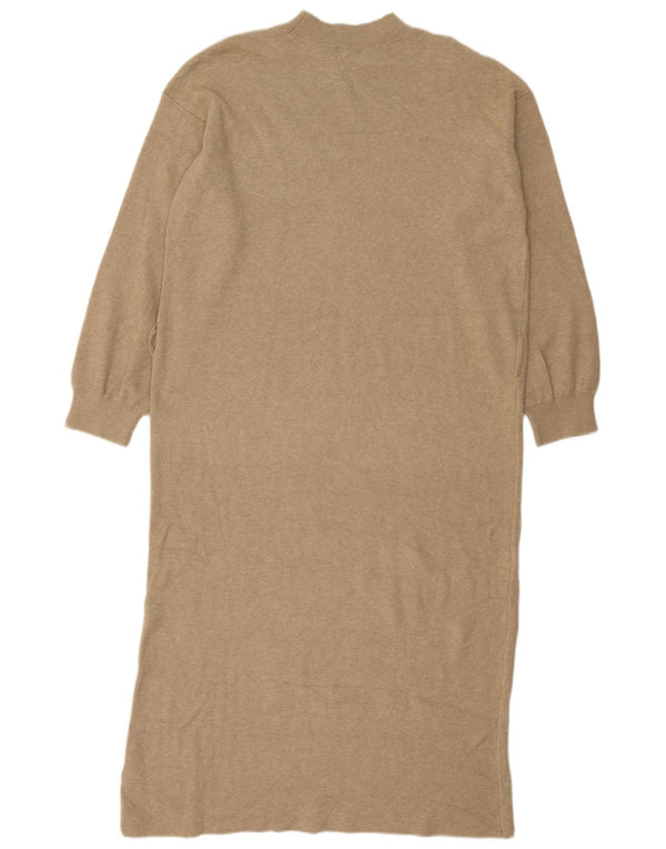 Marks & Spencer Womens Long Sleeve Jumper Dress UK 16 Large Beige Viscose