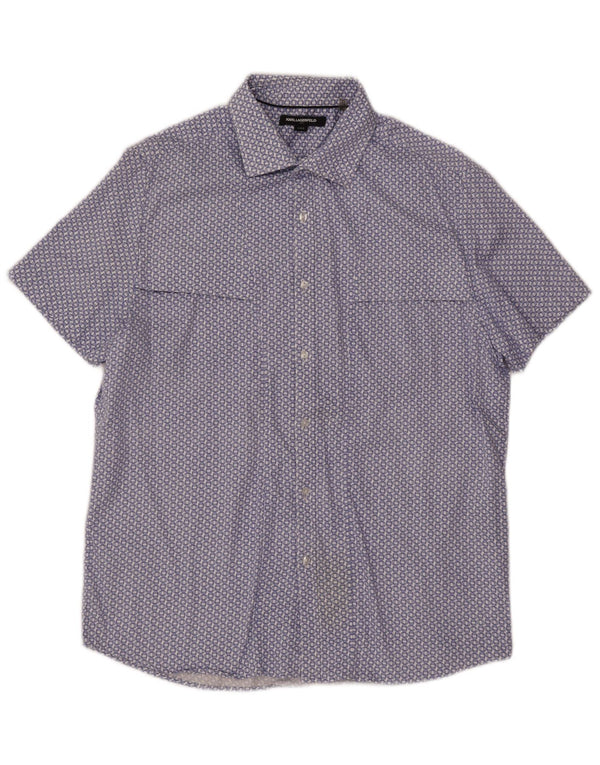 Karl Lagerfeld Mens Short Sleeve Shirt Large Blue Geometric Cotton