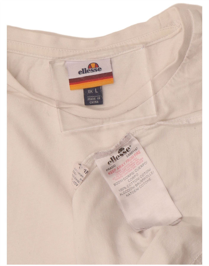 ELLESSE Mens Graphic T-Shirt Top Large White Cotton